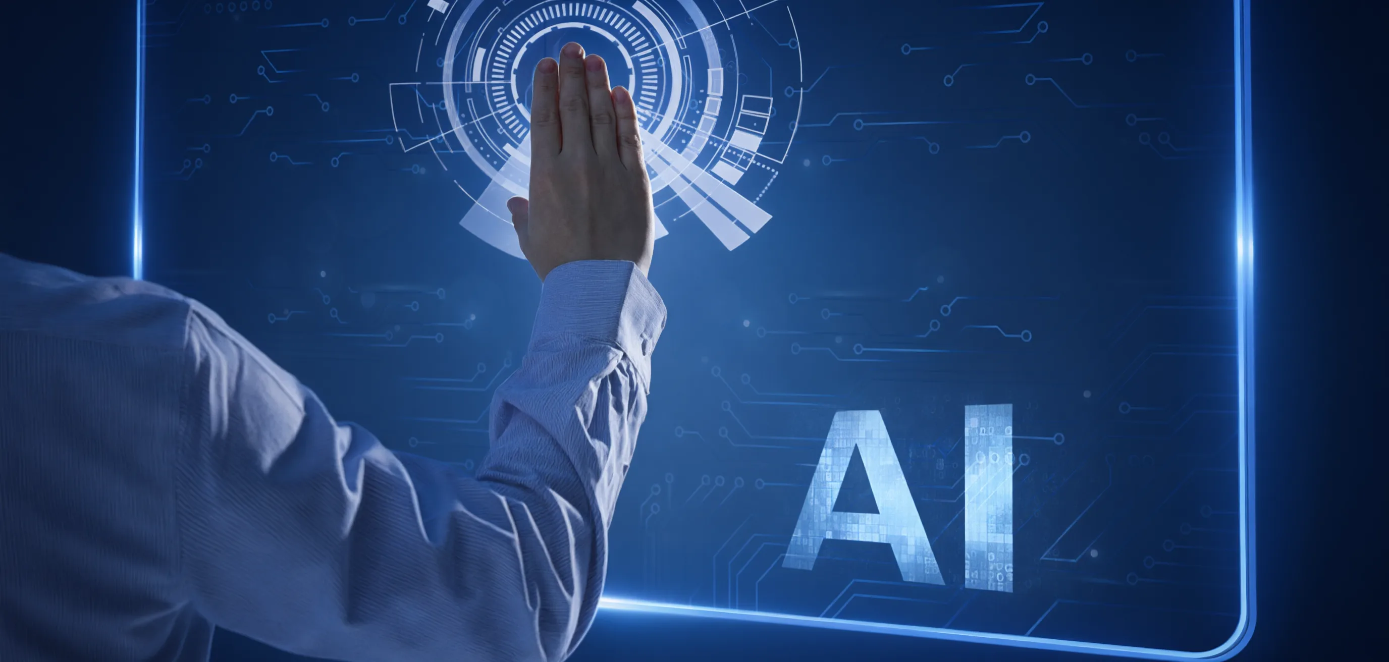 人与 AI 数字员工协作:对话派活 · 授权执行 · 人审留痕(AI 协作大屏示意)